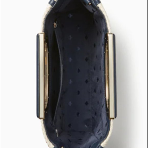 KATE SPADE NWT Gingham Woven Straw Clutch/Crossbody in Navy Blue & Ivory Alexia - Picture 4 of 16